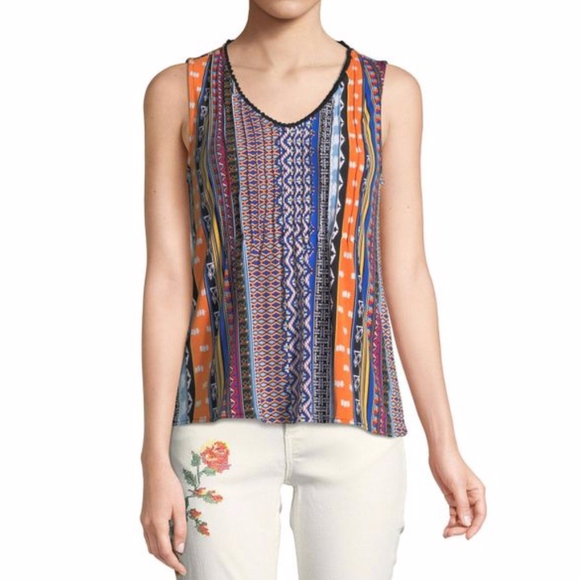 Carmen Marc Valvo Tops - Carmen Marc Valvo Colorful Ikat Striped Tank